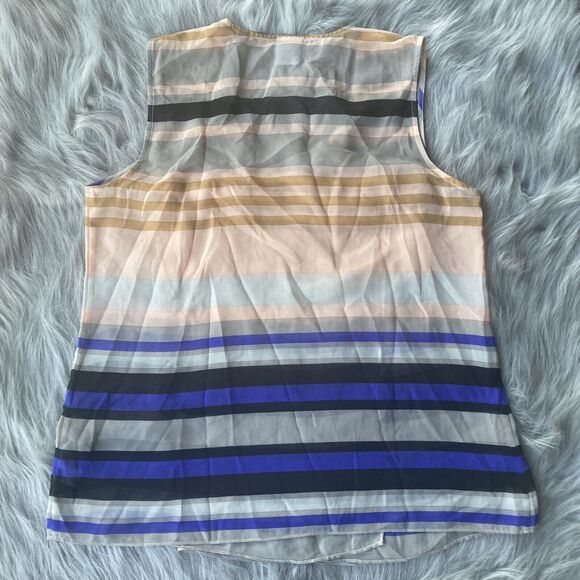 CABI Blouse Sz M Multicolor Striped Chiffon Sheer V-Neck Tank Top Shirt Womens - Picture 6 of 8